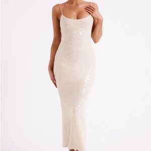 NWT brianna sequin maxi dress in cream; xxs but will fit xs